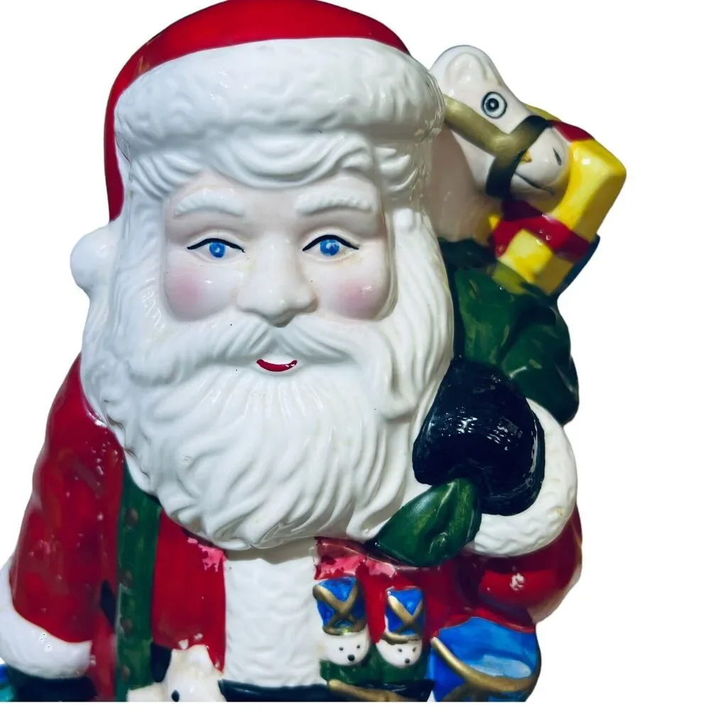 VTG Holiday Novelty 11.5” Tall Santa Claus Toys Snow Cookie Jar Canister & Box‎
